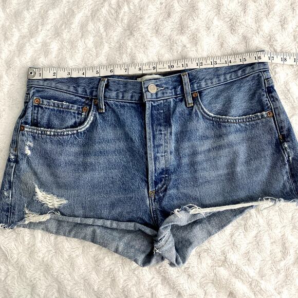 Agolde Blue Medium Wash Denim Grudge Parker Distressed Vintage Fit Shorts 30 - Picture 9 of 11